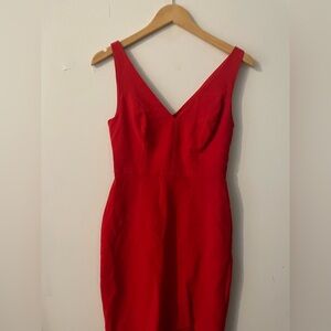 BCBGMaxAzria Red V-Neck Midi Sheath Dress